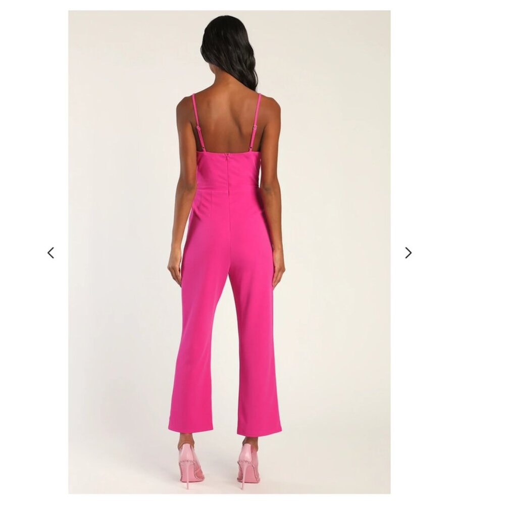 Lulu's Hot Pink V-Neck Sleeveless Jumpsuit (XS) NWT - Picture 3 of 3